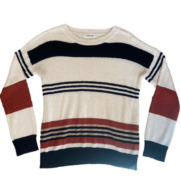 Soft Striped Crewneck Sweater - Black, White, and Rust - Picture 1 of 10